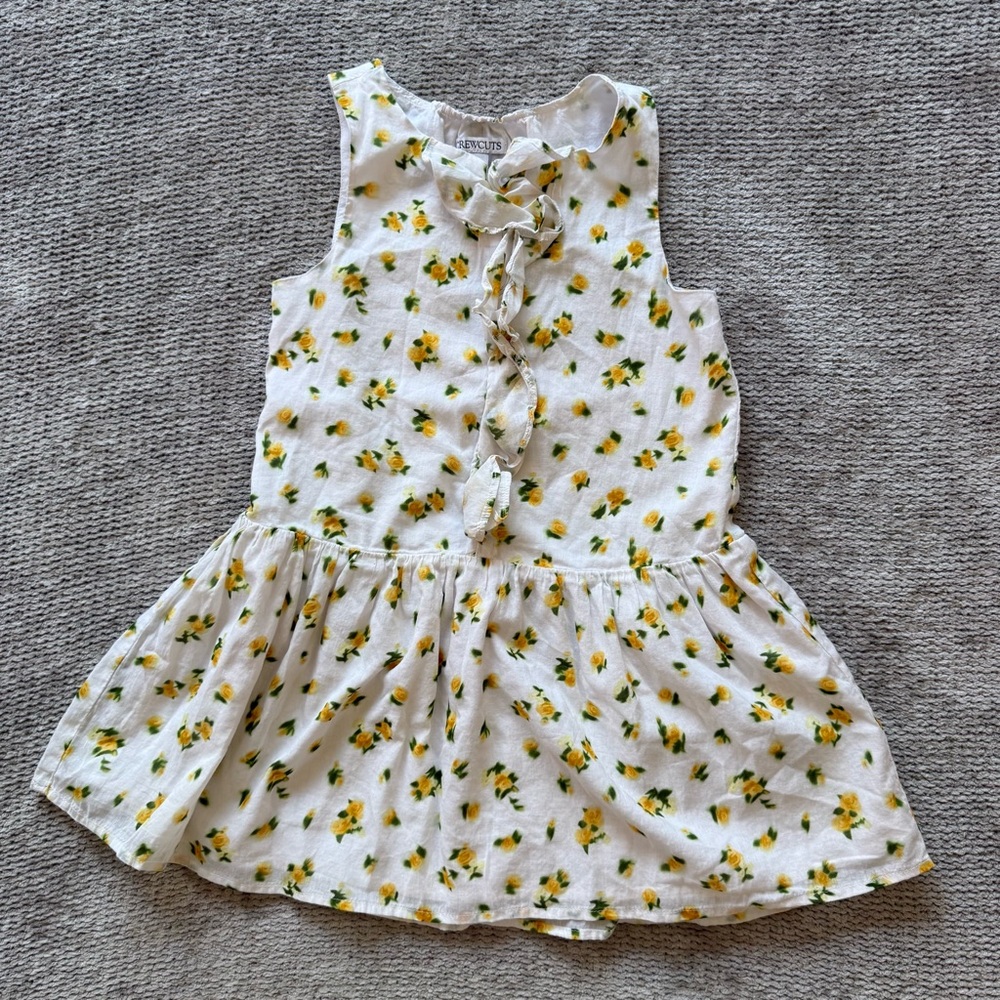 Crewcuts Girls Yellow‎ Floral Dress Size 6 Cotton Sleeveless Ruffle Cottagecore